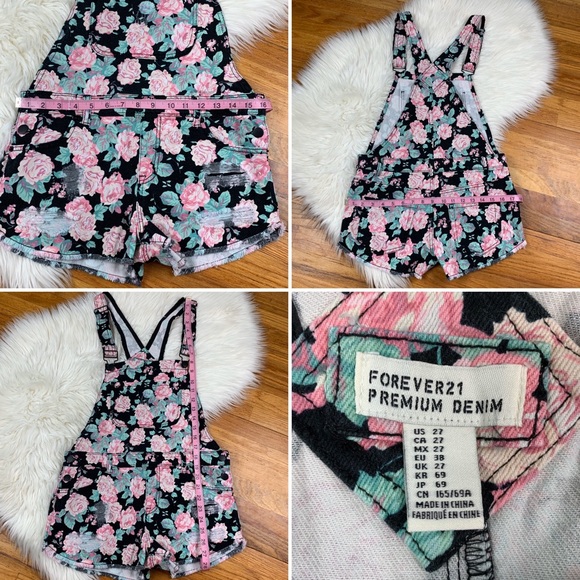 Forever21 Women’s Floral Distressed Short Overalls - Picture 7 of 8
